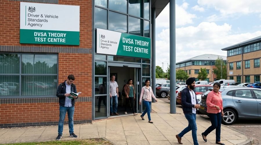 People arriving at a DVSA theory test centre